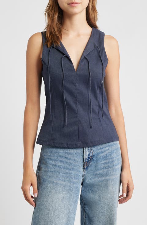 Dena Tie Front Sleeveless Top