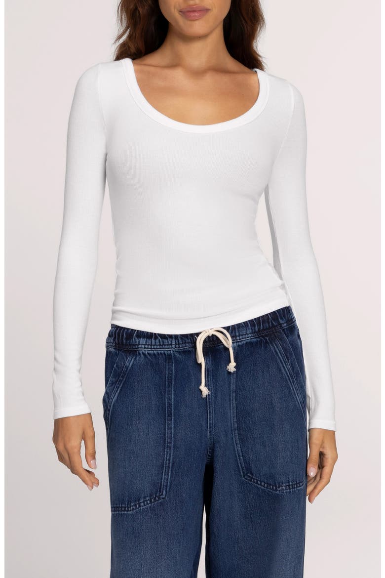 Slinky Scoop Neck Rib Top, Main, color, WHITE