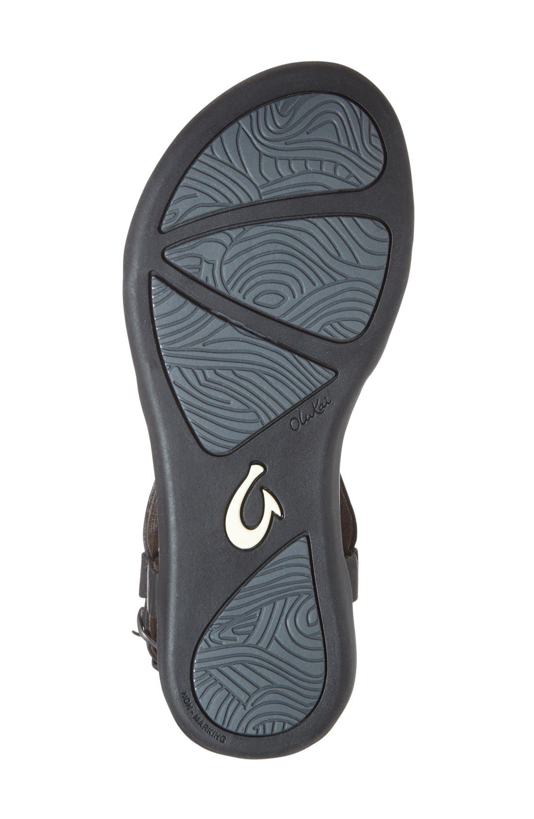 OluKai 
Upena
 Flat Sandal, Alternate, color, Black Leather