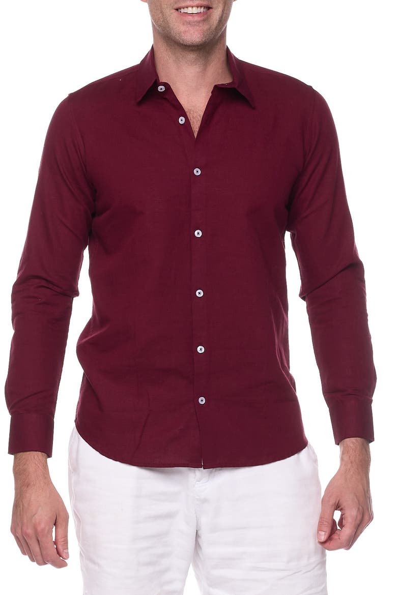 Linen Button-Up Sport Shirt, Main, color, WINE