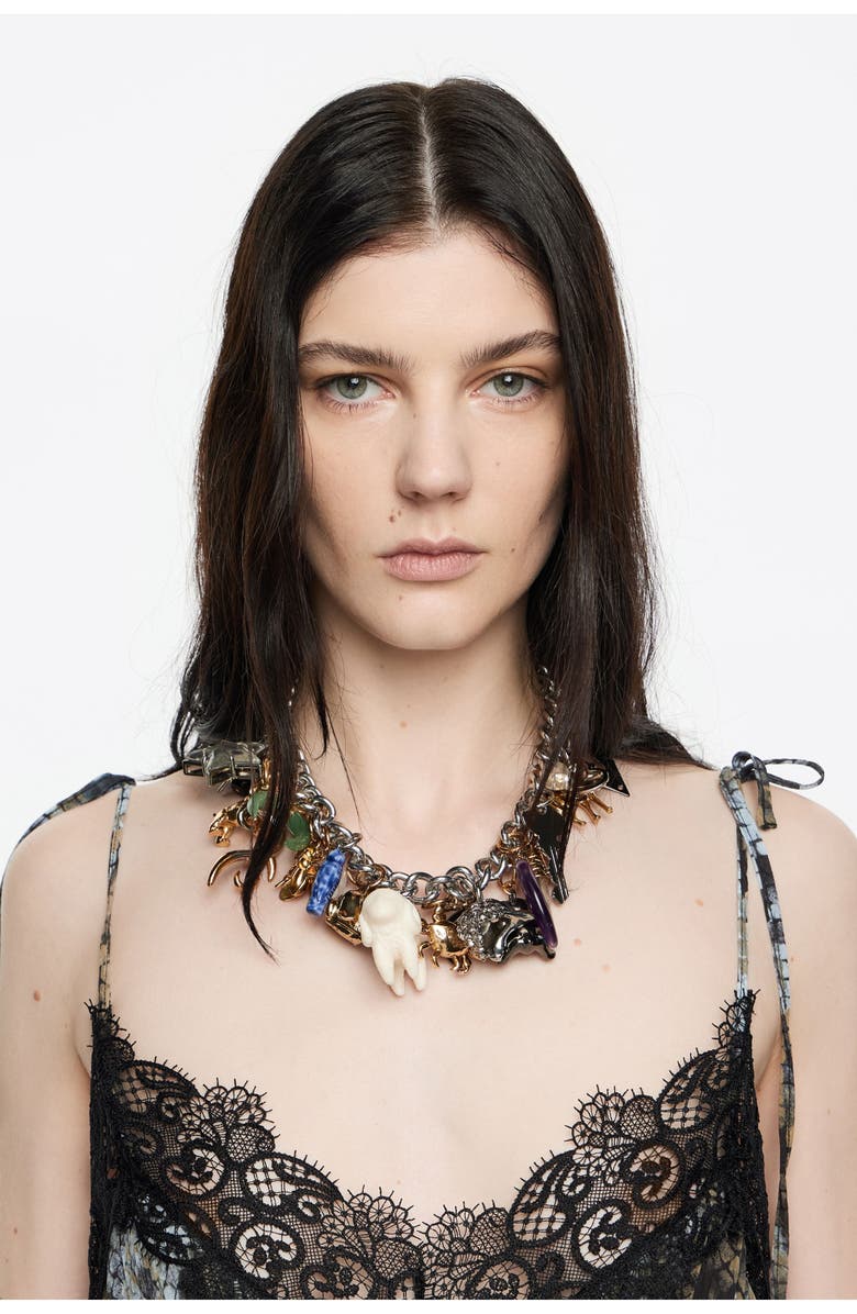 Bimba y Lola Multi-Charm Chain Necklace, Alternate, color,