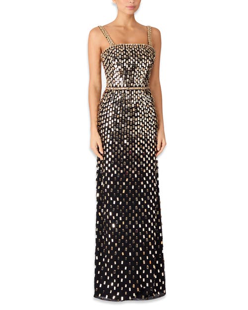 Jenny Packham Juliette Sequined Crystal Sleeveless Column Gown In Black