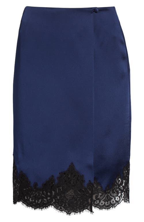 Stella Mccartney Iconic Lace Trim Satin Wrap Skirt In Blue