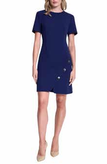 DKNY Button Trim Short Sleeve Shift Dress