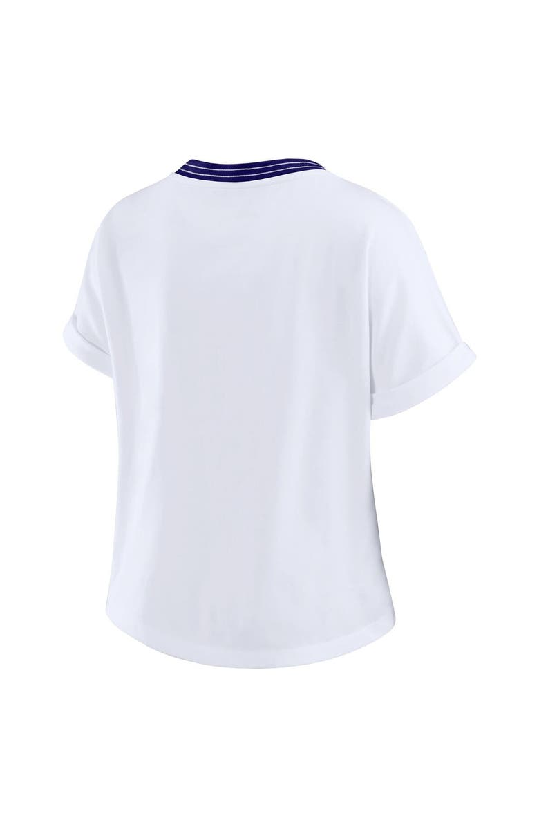 WEAR by Erin Andrews Women's WEAR by Erin Andrews White Baltimore Ravens Cropped Center Stripe Dolman T-Shirt, Alternate, color, White