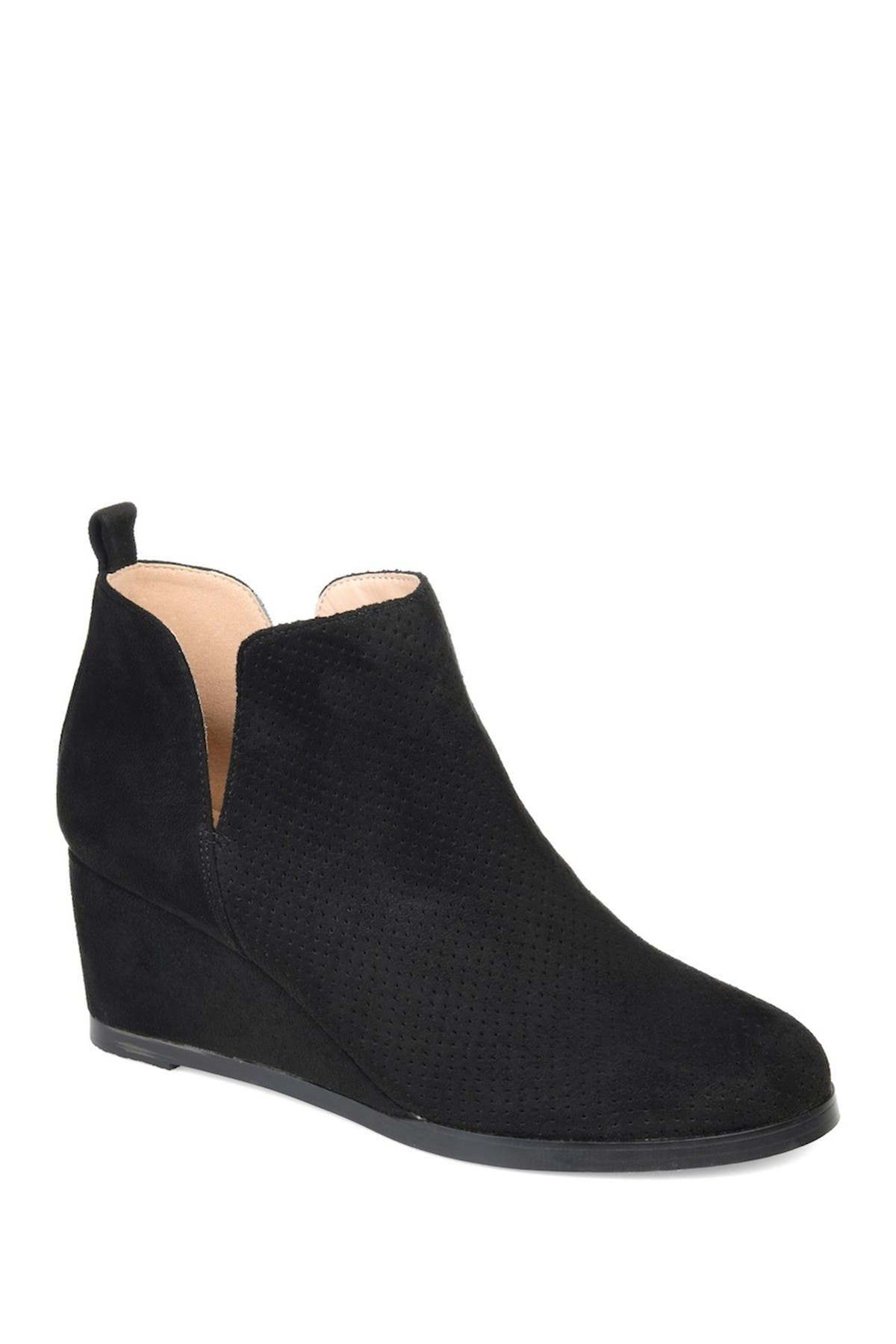 Journee Collection Mylee Perforated Wedge Bootie, Alternate, color, Black