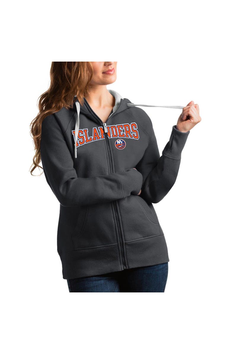 ANTIGUA Women's Antigua Charcoal New York Islanders Wordmark Victory Full-Zip Hoodie, Main, color, 