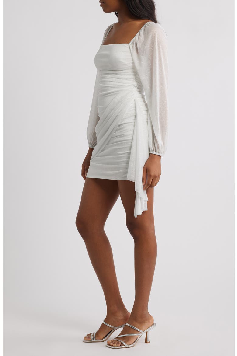 Metallic Drape Front Long Sleeve Minidress, Alternate, color, WHITE