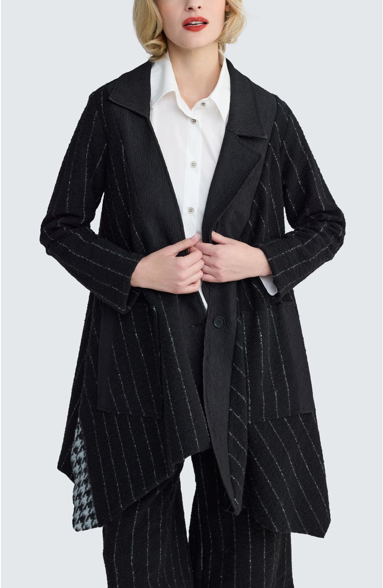 LUUKAA Sunniva Mixed-Media Long Jacket, Main, color, Monochrome Black
