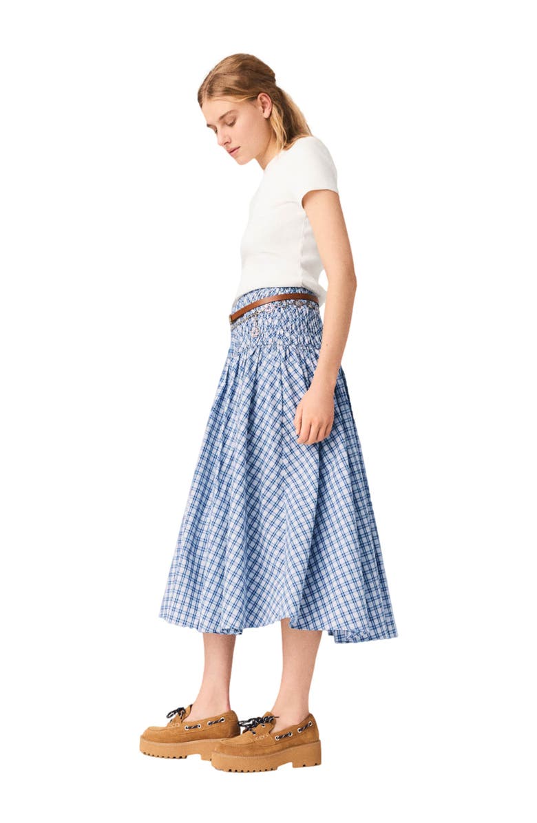 maje Rhinestone cotton maxi skirt, Alternate, color, Blue Check Print