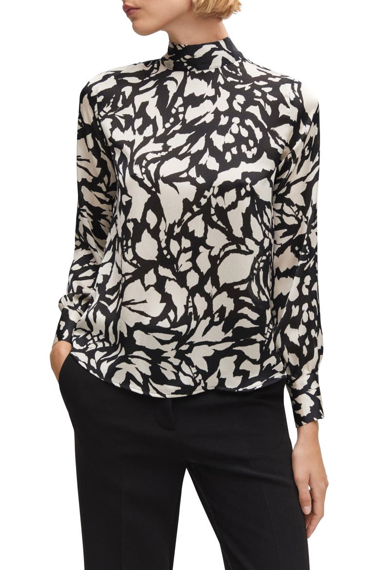 Print Mock Neck Top, Main, color, BLACK