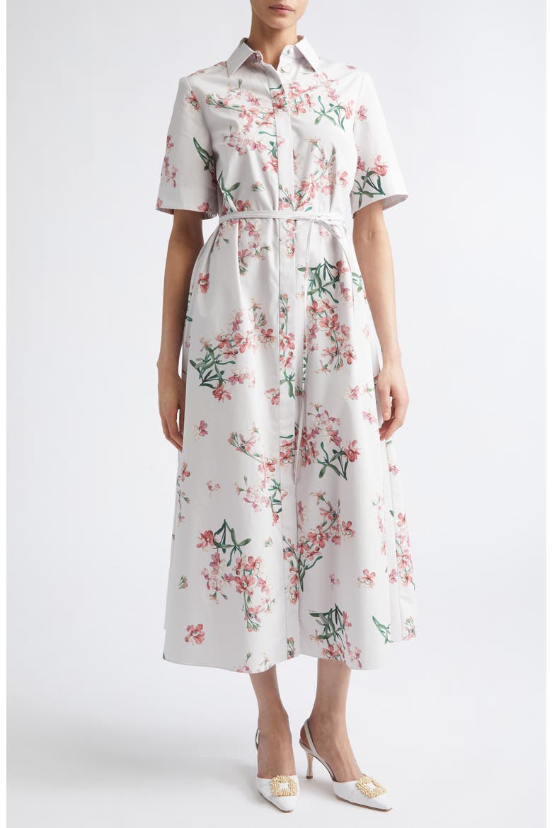 Floral Organic Cotton Midi Shirtdress, Main, color, PAINTED ORCHID PETAL PINK