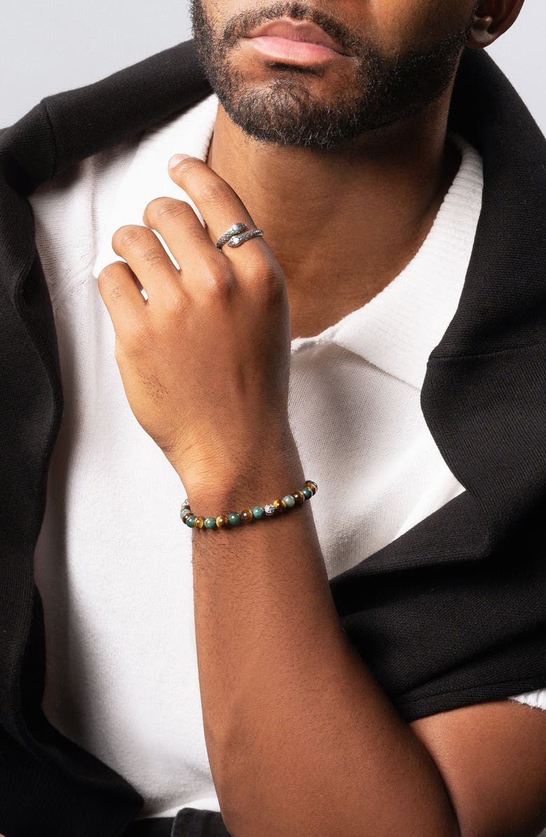 Nialaya Tiger Eye and Aquatic Agate Silver Ball Bracelet, Alternate, color, Tiger Eye & Aquatic Agate