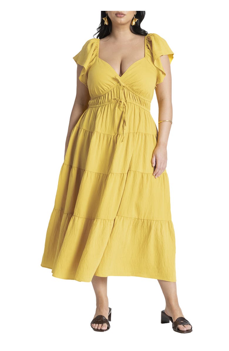 ELOQUII Ruffled Tiered Maxi Dress, Main, color, Calendula