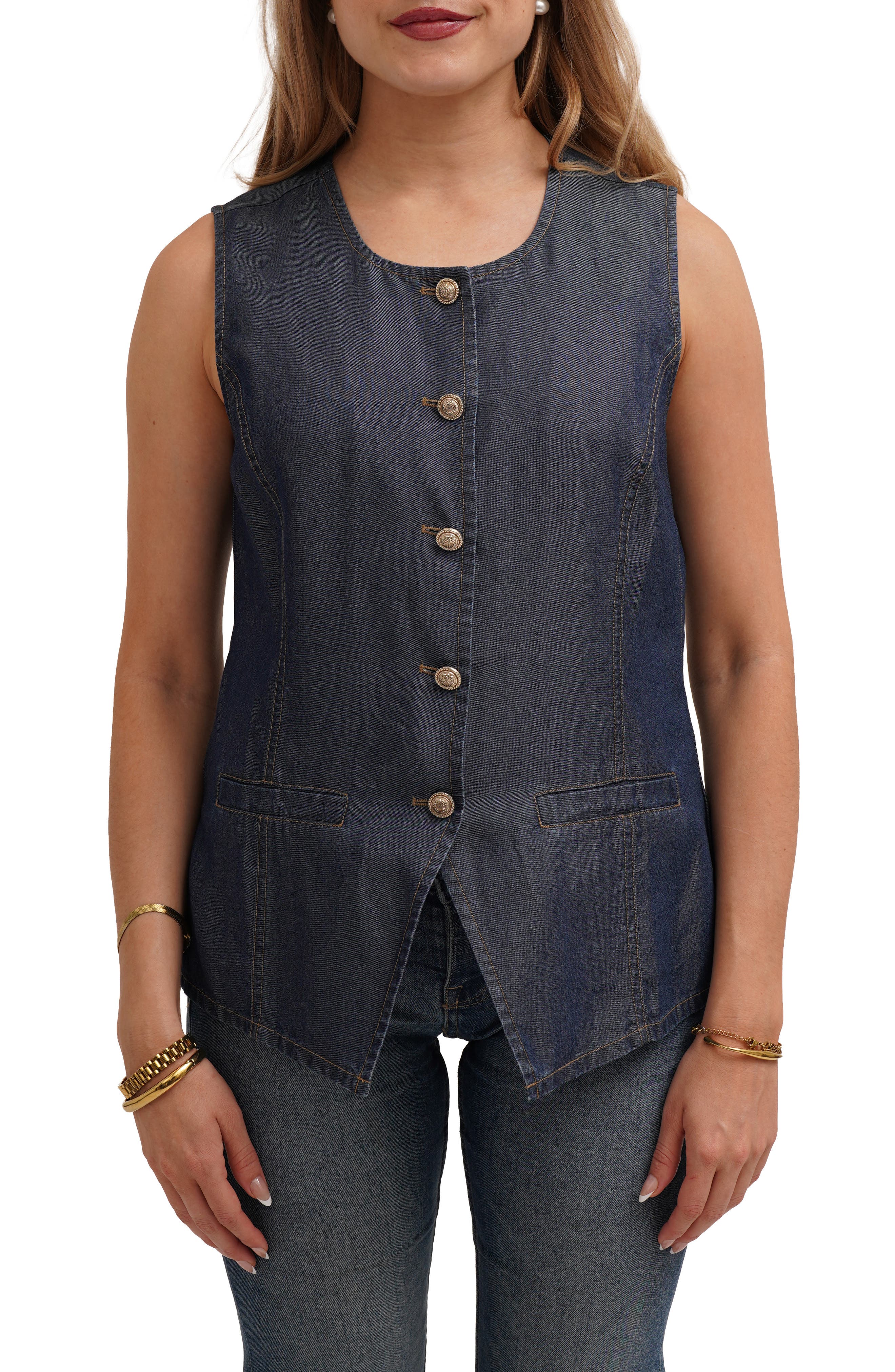 CYRUS Denim Lyocell Button Front Vest