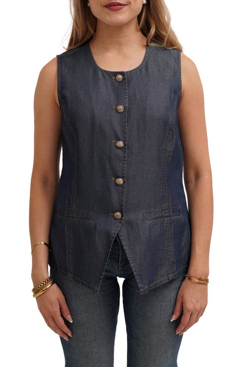 Denim Lyocell Button Front Vest