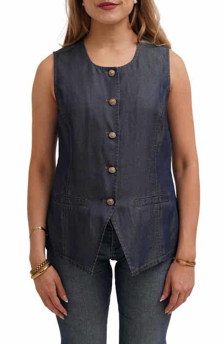 CYRUS Denim Lyocell Button Front Vest