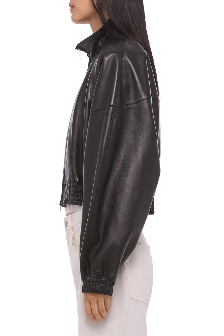 Leather Bomber Jacket, Alternate, color, BLACK/ BLACK