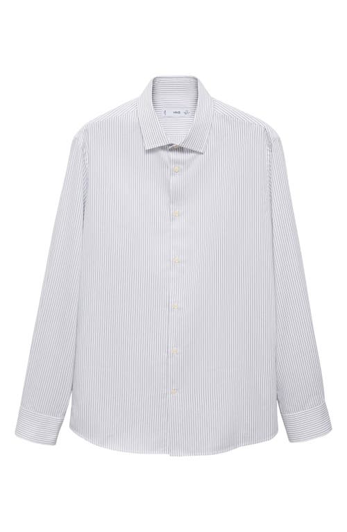 Mango Regular Fit Stripe Stretch Cotton Blend Button-up Shirt In White