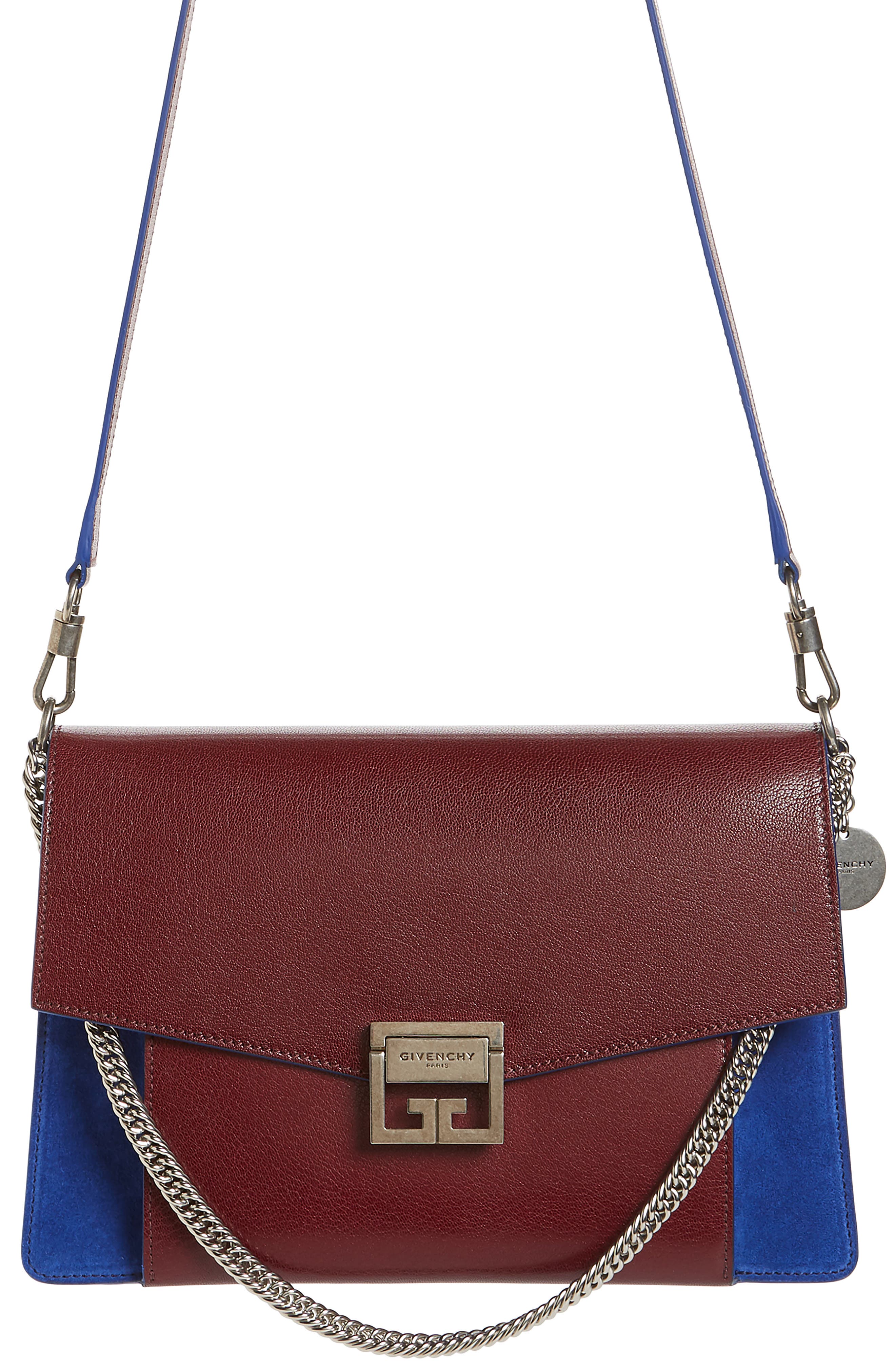 Medium GV3 Leather & Suede Handbag, Main, color, AUBERGINE/ BLUE