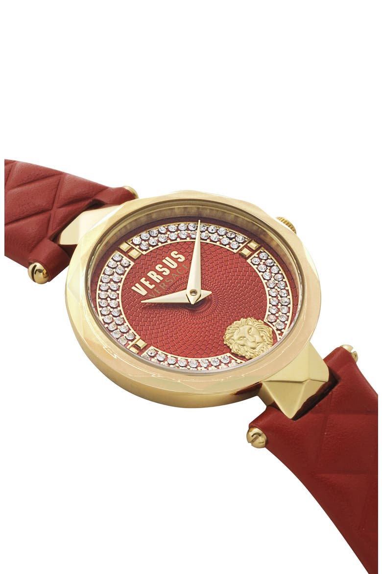 Covent Garden St. Valentine Leather Strap Watch, 32mm, Alternate, color, RED/ GOLD