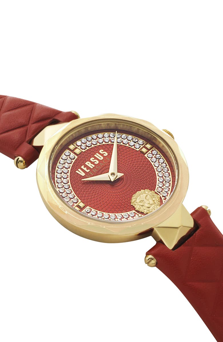 VERSUS Versace Covent Garden St. Valentine Leather Strap Watch, 32mm, Alternate, color, Red/ Gold