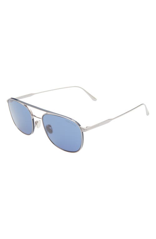 Tom Ford Jake 56mm Navigator Sunglasses In Shiny Light Ruthenium/blue
