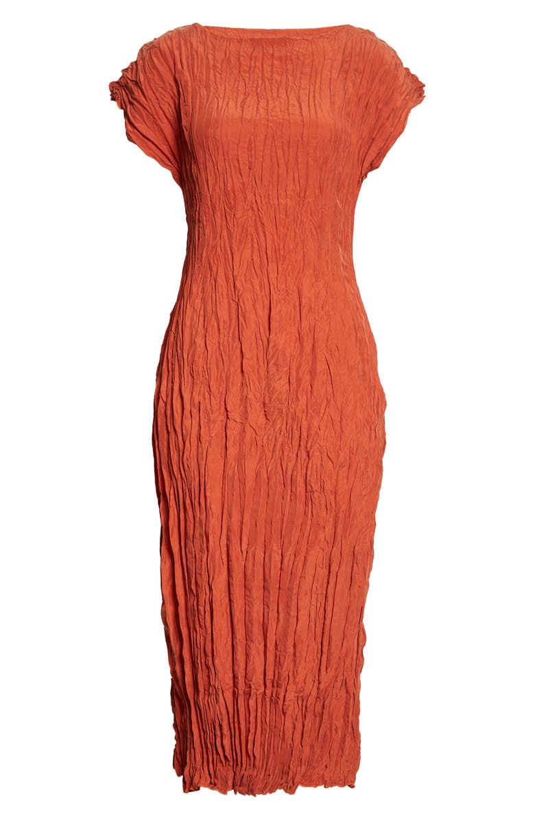 TOTEME Crinkled Cap Sleeve Habutai Silk Midi Dress, Alternate, color, Bloody Mary