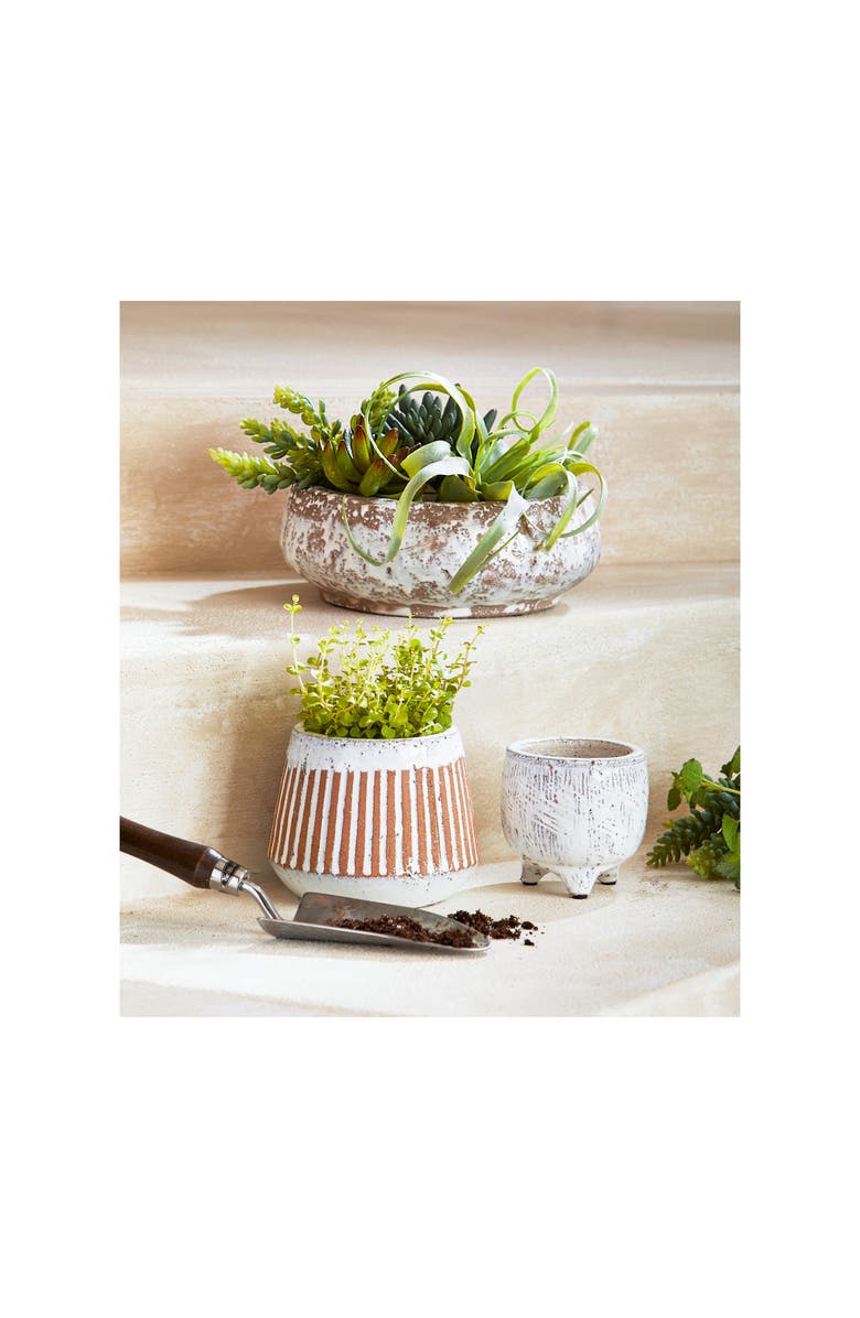 tag Laguna Textured Footed Planter White Glazed Terracotta, Alternate, color, White
