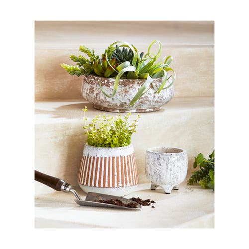 Tag Laguna Linea White Striped Stoneware Planter 4.5l 4.5w 5.0h In White