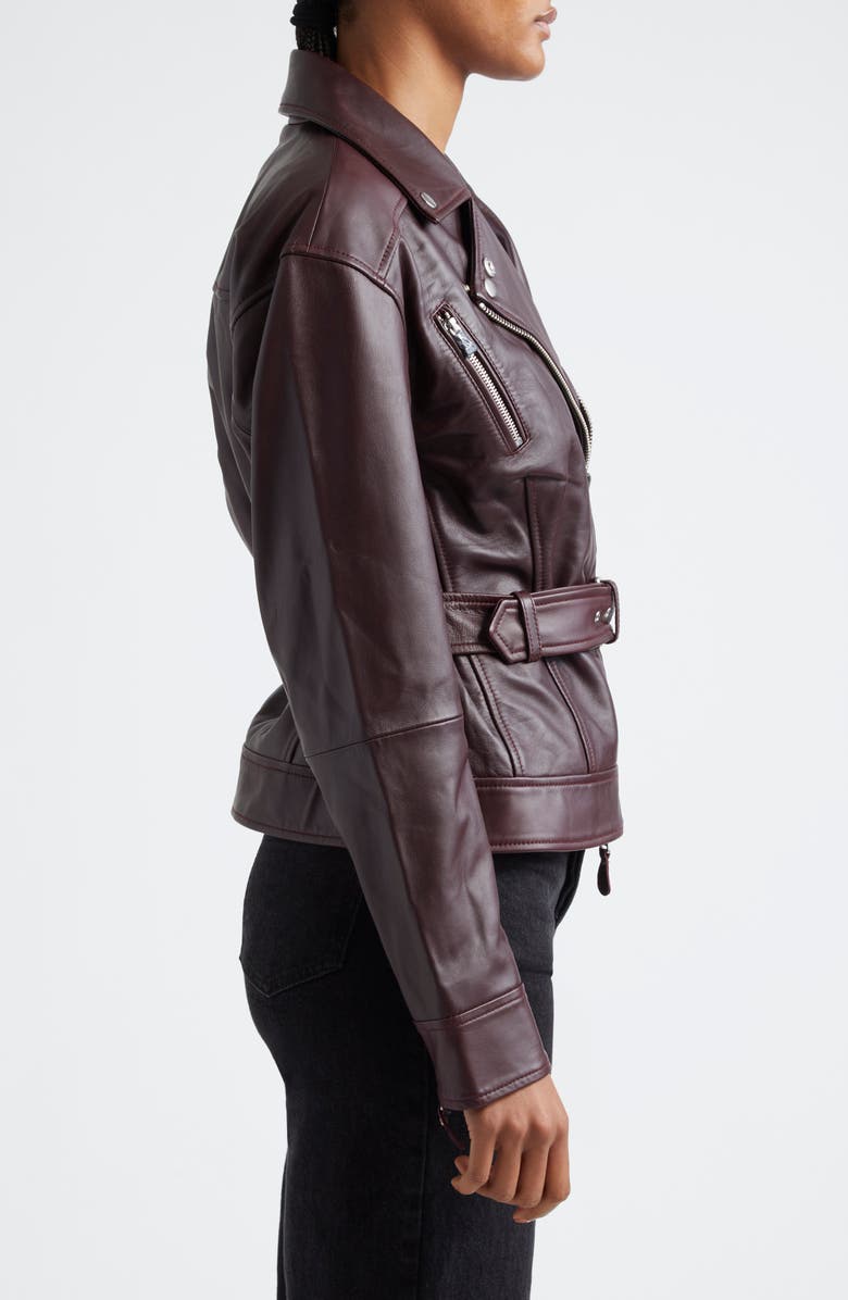 PAIGE Cento Belted Leather Moto Jacket, Alternate, color, Dark Oxblood