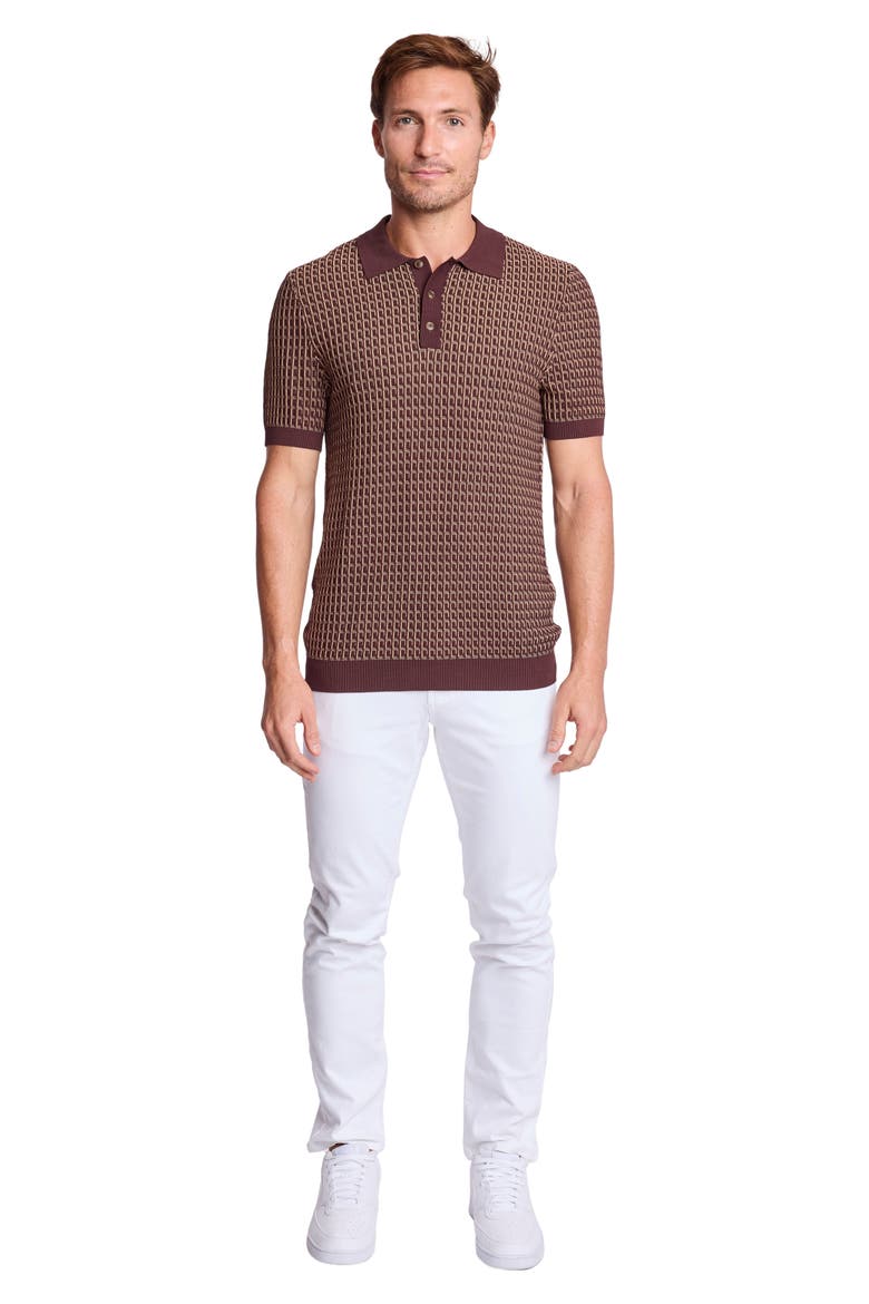 Trim Fit Geometric Knit Polo, Alternate, color, GANACHE & TAN
