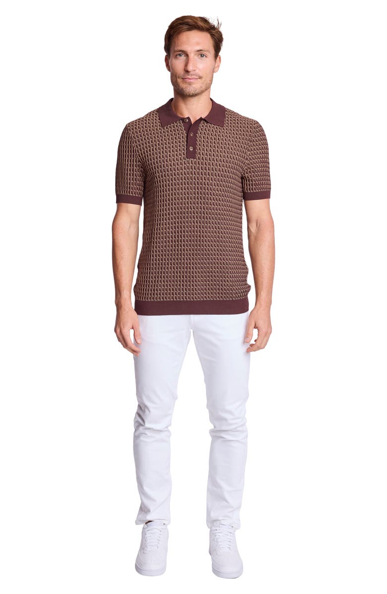 PAISLEY & GRAY Trim Fit Geometric Knit Polo, Alternate, color, Ganache & Tan