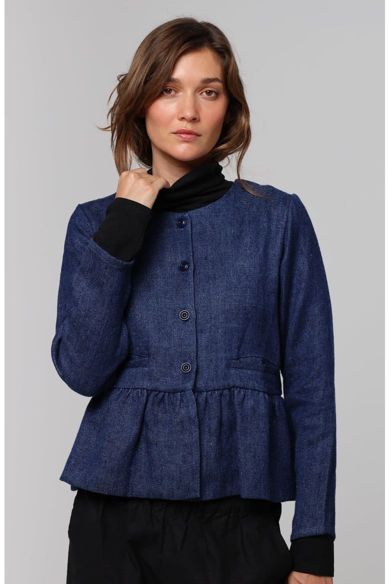 Denim Atelier Peplum Jacket, Main, color, blue denim