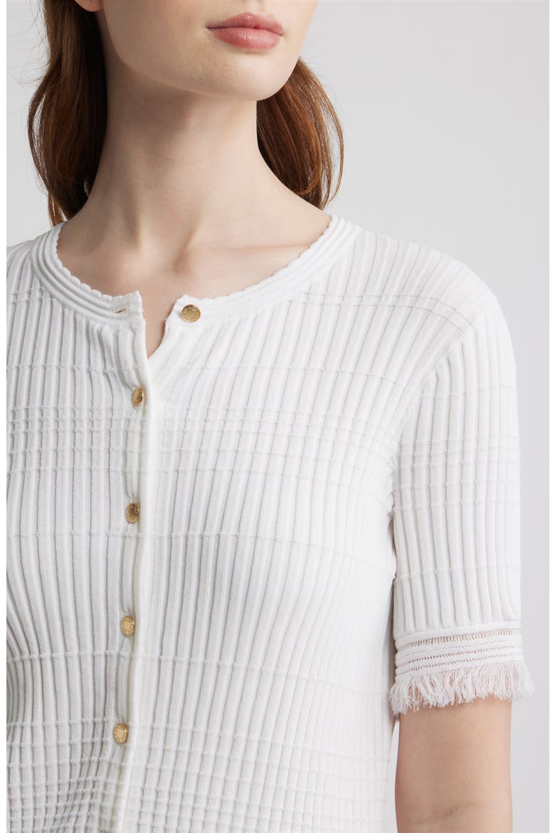 Ayan Fringe Trim Rib Cardigan, Alternate, color, WHITE
