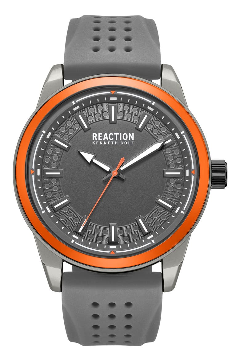 Perforated Silicone Strap Watch, 48mm, Main, color, GRAY