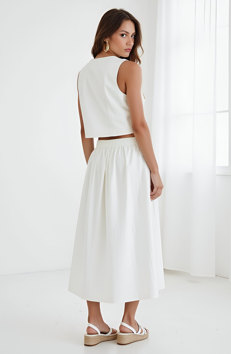 Modenaire Double-Breasted Vest and Maxi Skirt Set, Alternate, color, White