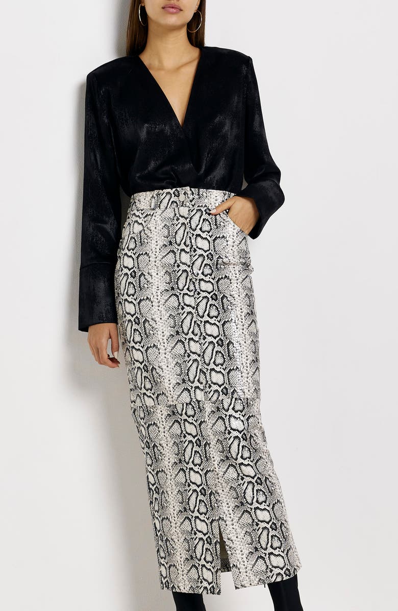 River Island Midaxi Snakeskin Print Faux Leather Midi Skirt, Alternate, color,