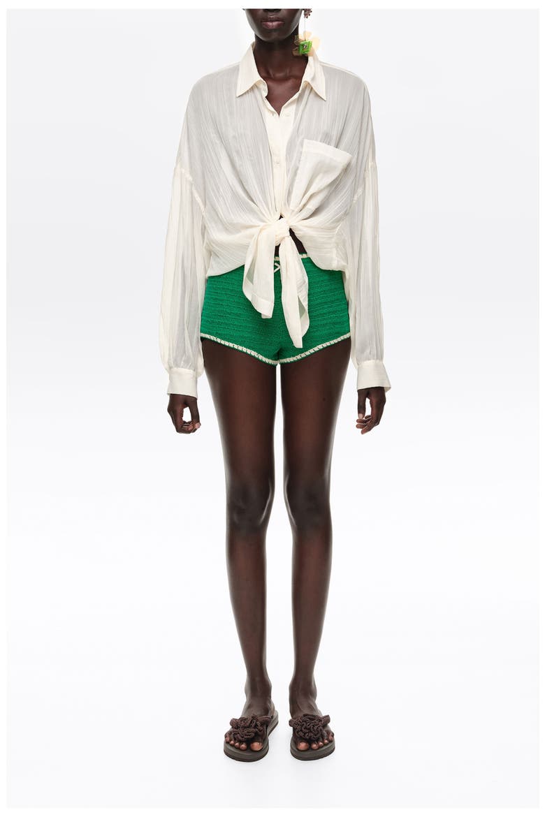 Embroidered Knit Shorts, Main, color, GREEN