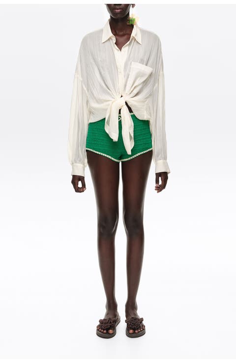 Embroidered Knit Shorts