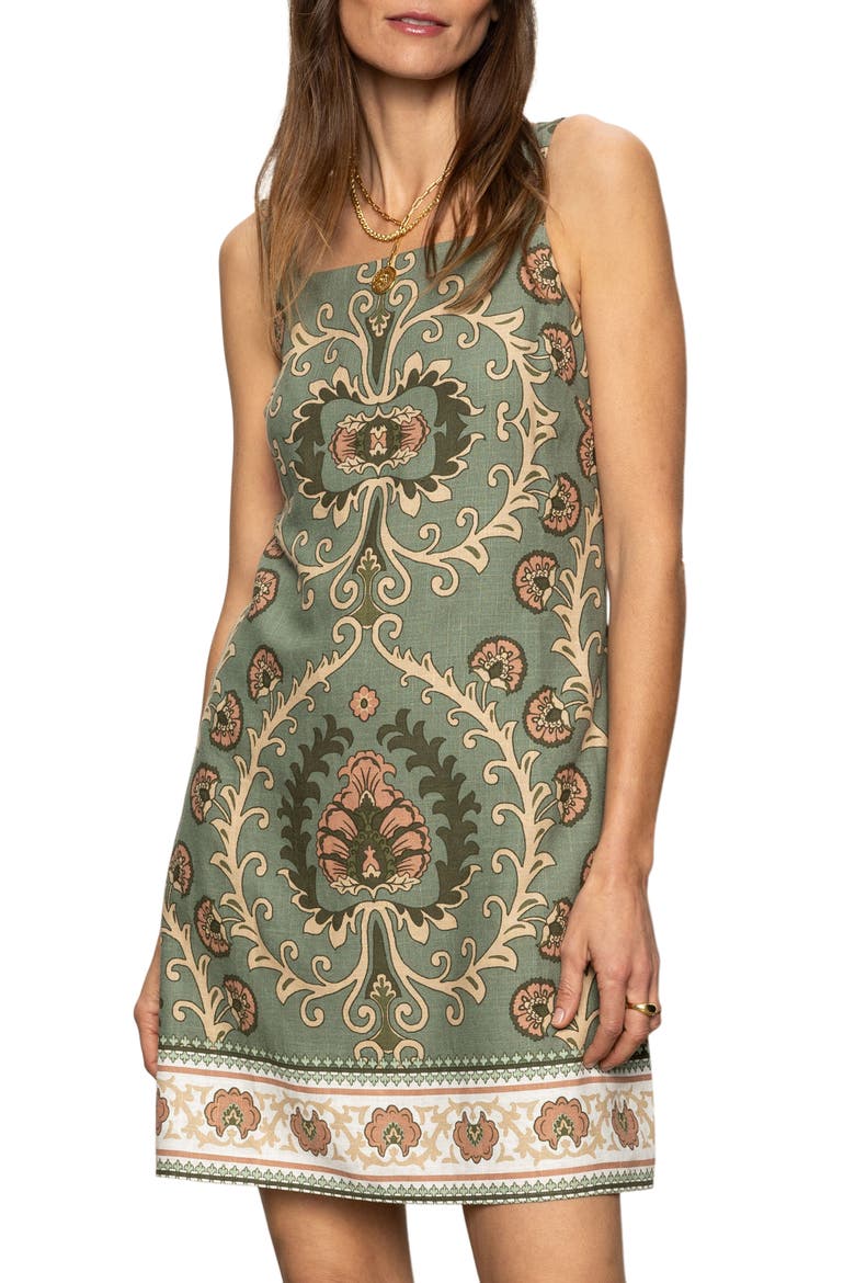 Tapestry Pattern Shift Dress, Alternate, color, MEZZO SAGE