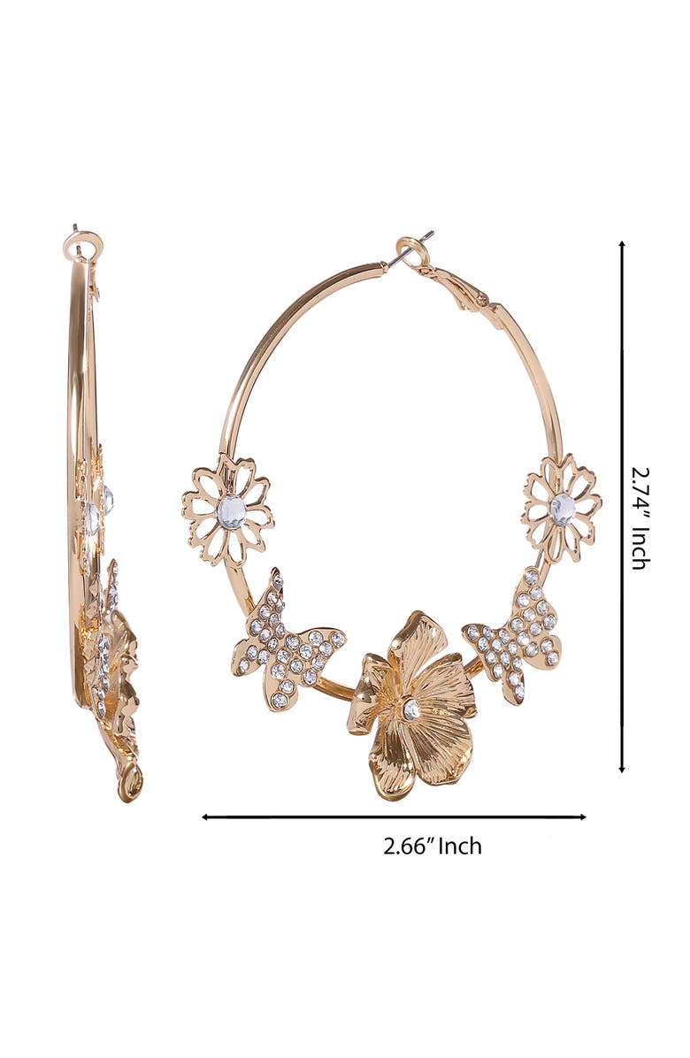Jessica Simpson Flower and Butterlfy Hoop Earrings, Alternate, color, Gold