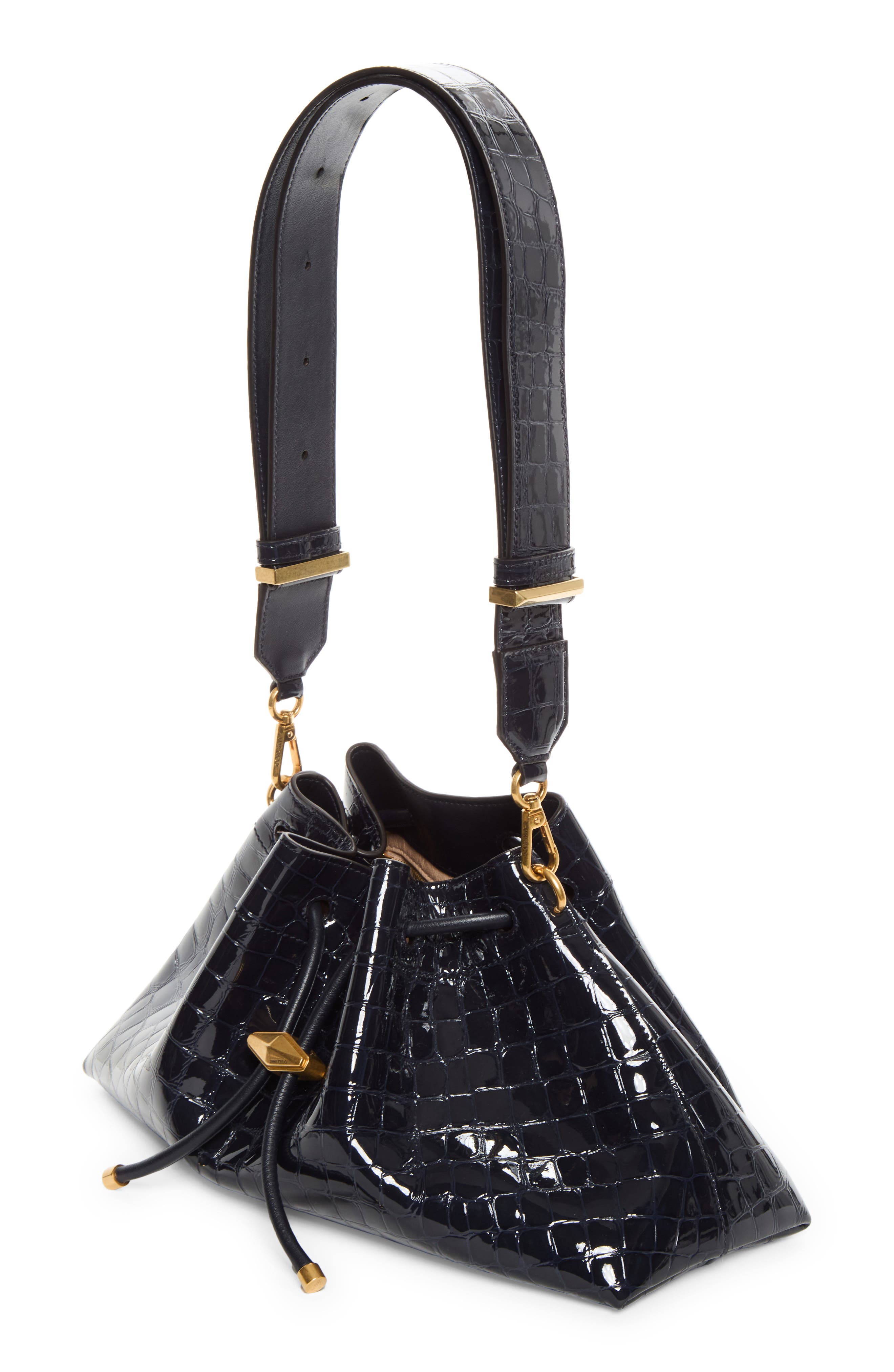 The Cinch East/West Croc Embossed Leather Bucket Bag, Alternate, color, MARINE/ GOLD