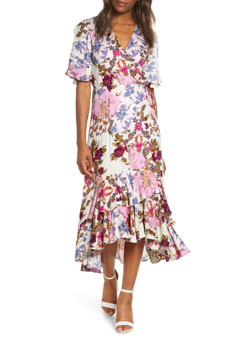 Abbi Mixed Floral Wrap Dress, Main, color, PINK MIST MULTI