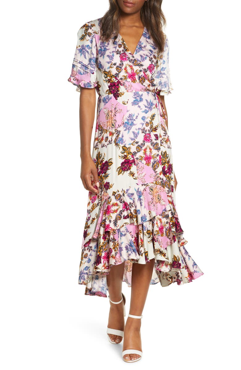 Adelyn Rae Abbi Mixed Floral Wrap Dress, Main, color, 