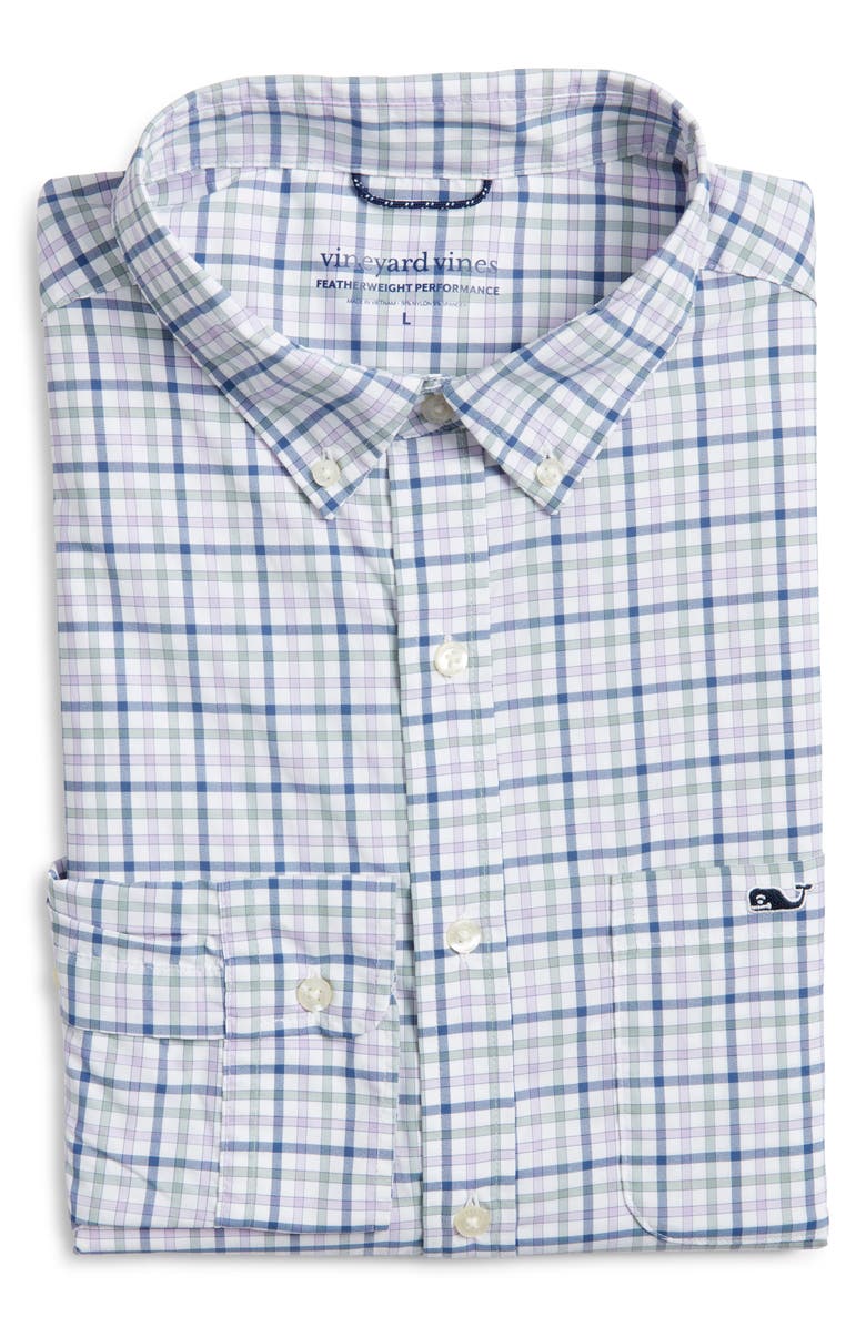 vineyard vines Forepeak Tattersall Check Featherweight Performance Button-Down Shirt, Main, color, Lilac Breeze
