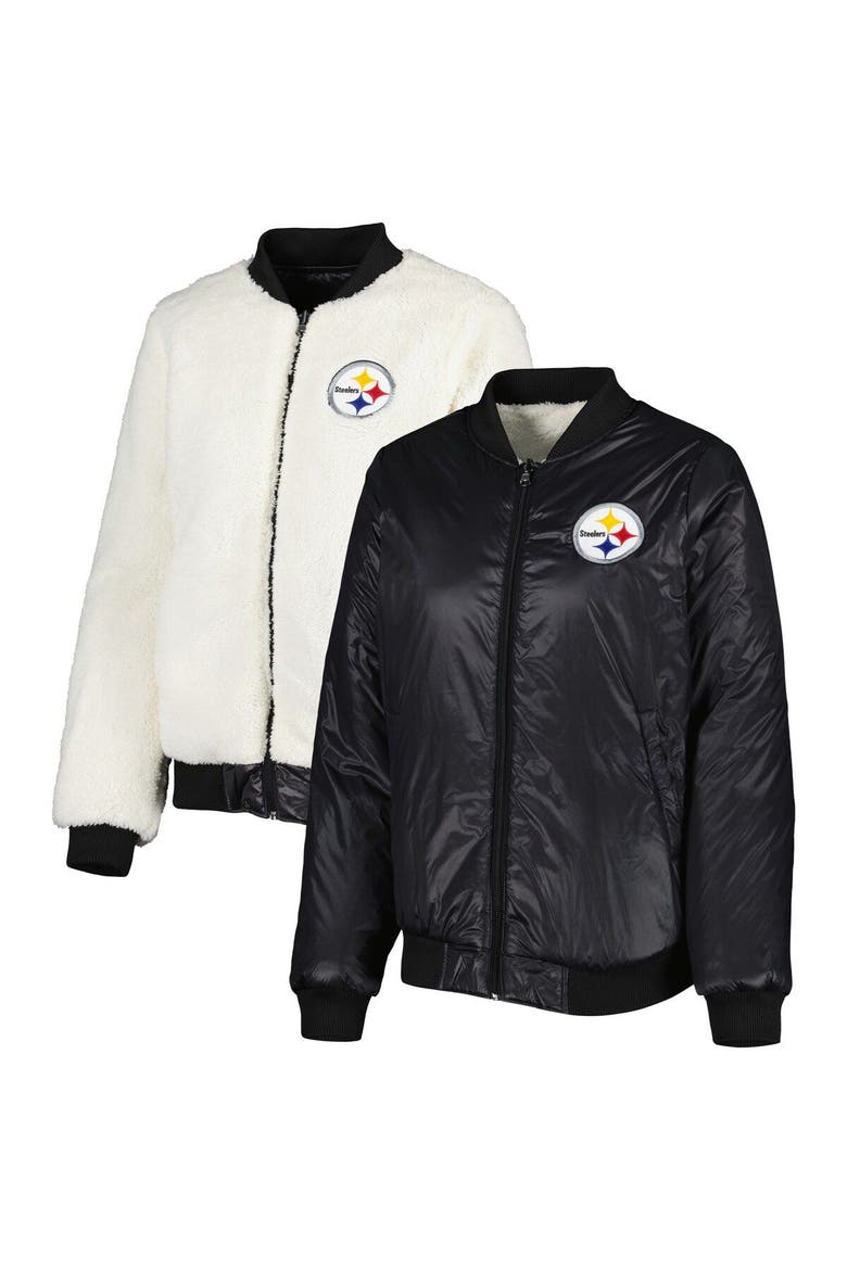 Women's G-III 4Her by Carl Banks Oatmeal/Black Pittsburgh Steelers Switchback Reversible Full-Zip Jacket, Main, color, Oatmeal