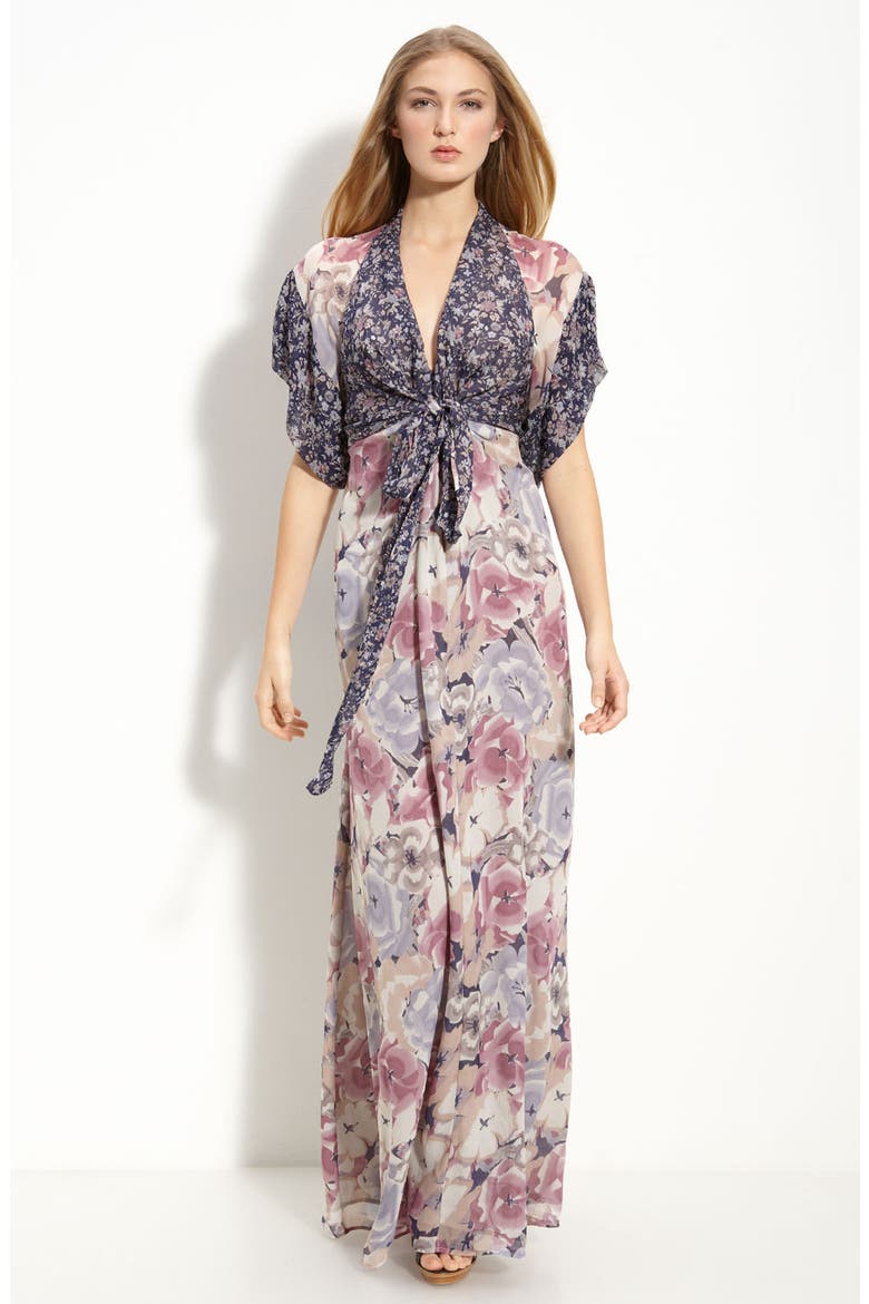 Silk Maxi Dress, Main, color, PASTEL FLORAL/ BLACK FLORAL