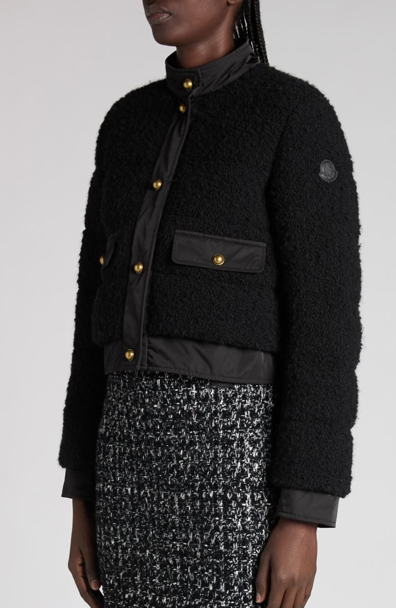 Moncler Blandy Bouclé Down Jacket, Alternate, color, Black