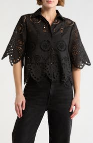 Forgotten Grace Eyelet Button Front Top